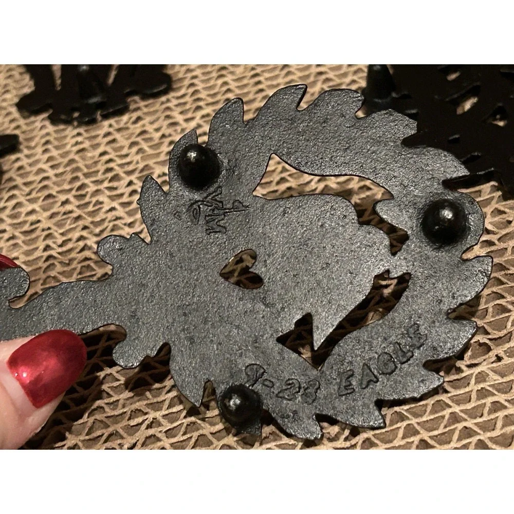 Lot of 4 Cast Iron Mini Trivets Lyre‎ Grape Family Tree Eagle Vintage